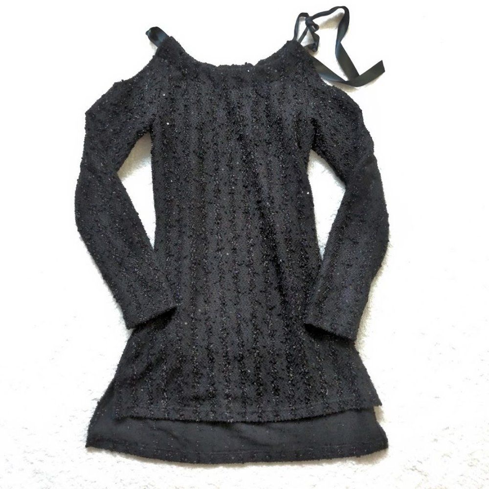 Vfish Chicago Vera Fishbaugh Dress Black Glitter Sequin Cold Shoulder M